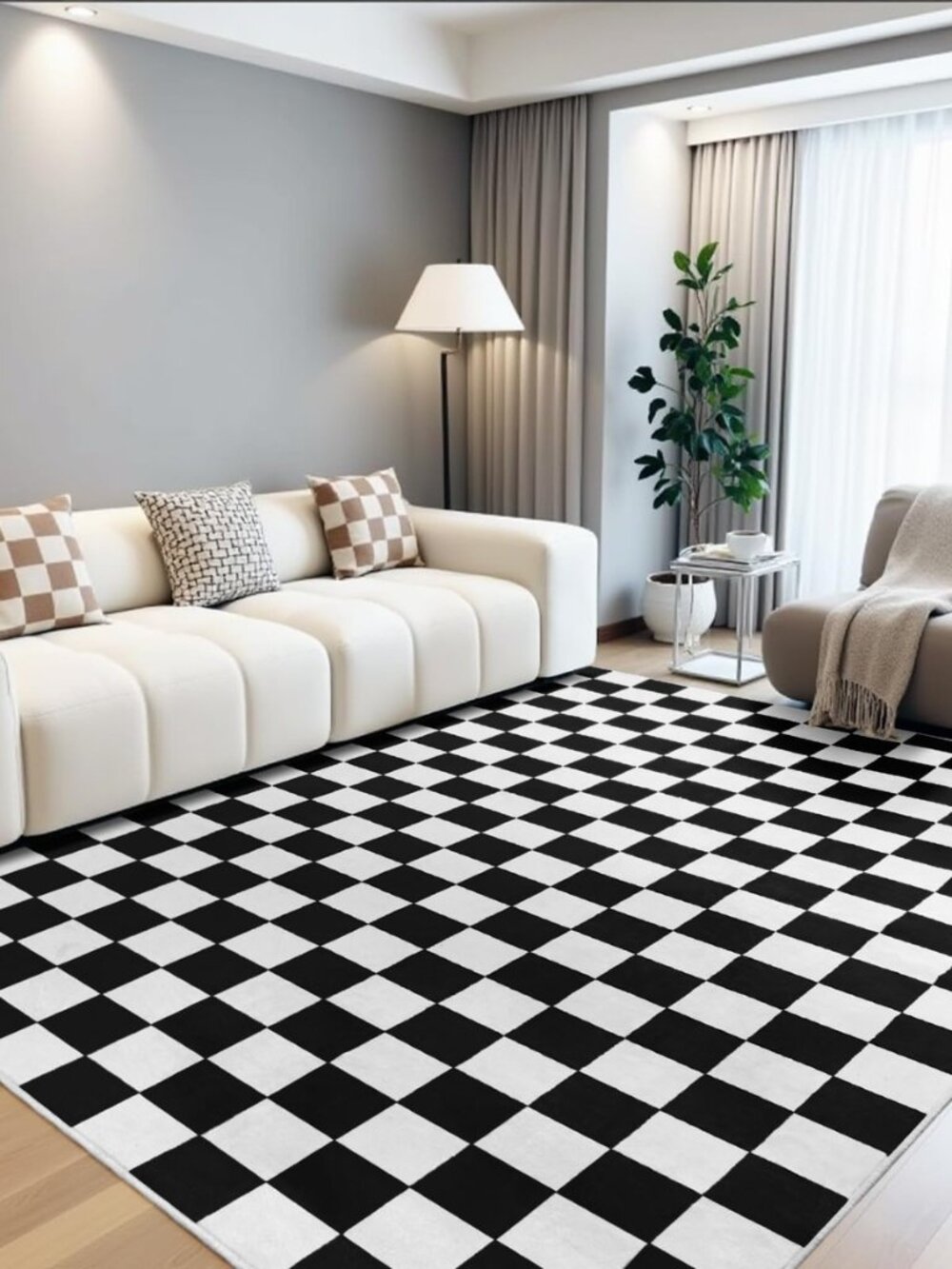 Black and White Checkered Rug for Living Room, 5x7 Soft Area Rugs